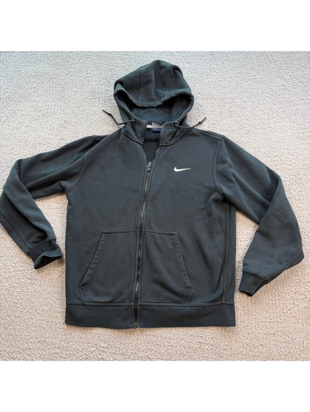 Vintage Nike Blue Tag Full Zip Hoodie Men’s Medium Black Swoosh Fleece Y2K